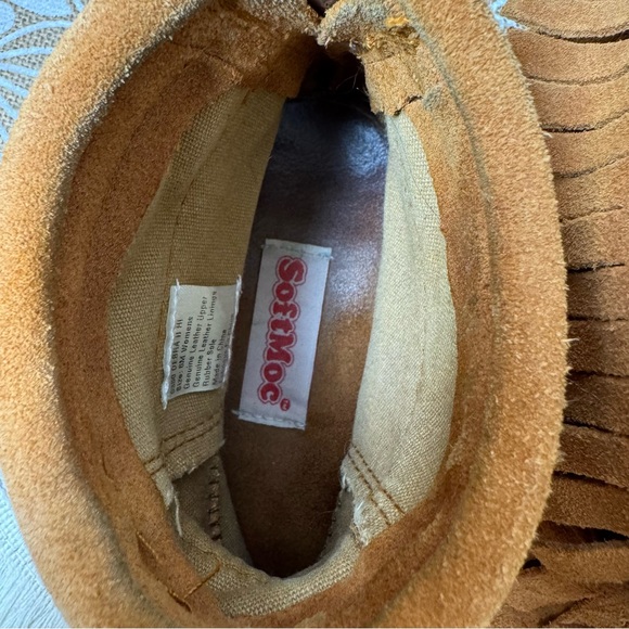 SOFTMOCS Women's Fringe MOCCASIN Ankle Boots Tan SUEDE Leather Size 6 - Picture 8 of 9